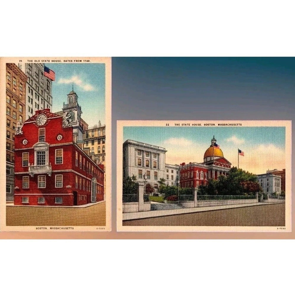 Vintage‎ Boston Massachusetts Linen Postcards Old State House State House Lot 2